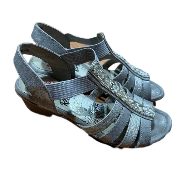 Silver Strappy Sandals with Rhinestone Detail - Picture 2 of 4